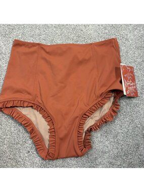 Kortni Jeane Bikini Ruffled Bottom Medium Brown Rust Tankini Mix Match Vacation